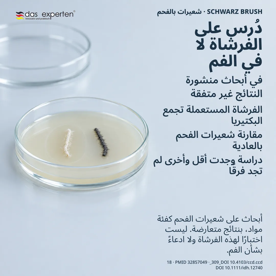 مقارنة مختبرية: عيّنتا شعيرات على طبق زرع مع منطقة مقيسة حول إحداهما، بحث على فُرَش مستعملة