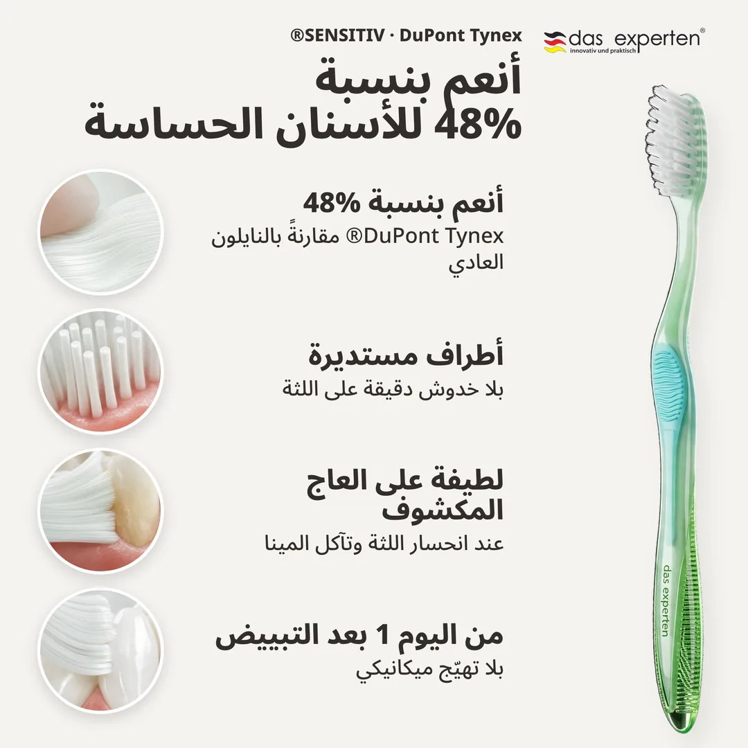 أنعم بنسبة 48% للأسنان الحساسة — أنعم بنسبة 48%; أطراف مستديرة; لطيفة على العاج المكشوف; من اليوم 1 بعد التبييض