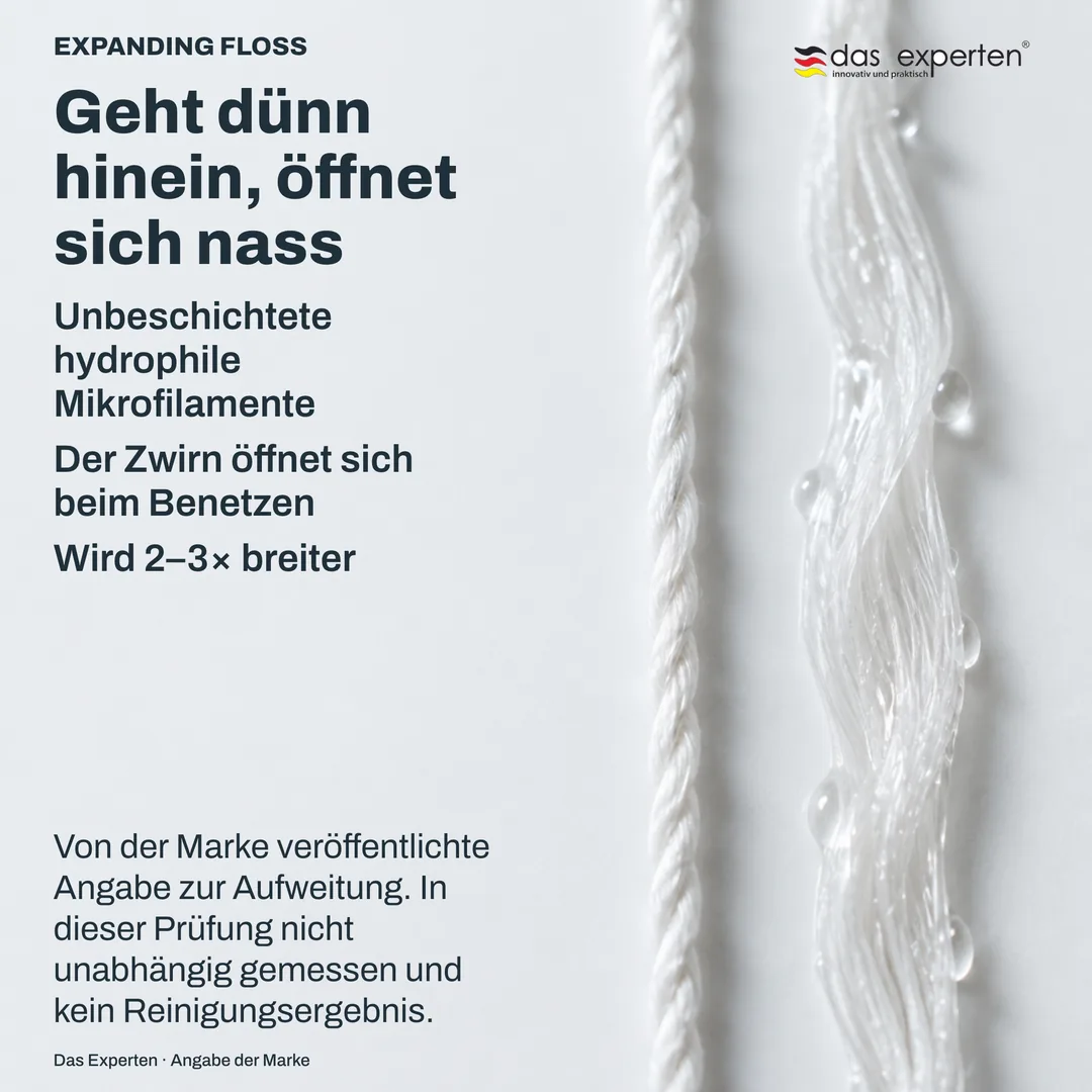 Materialstudie: ein Bündel feiner Filamente, trocken und eng auf der einen Seite, benetzt und geöffnet auf der anderen