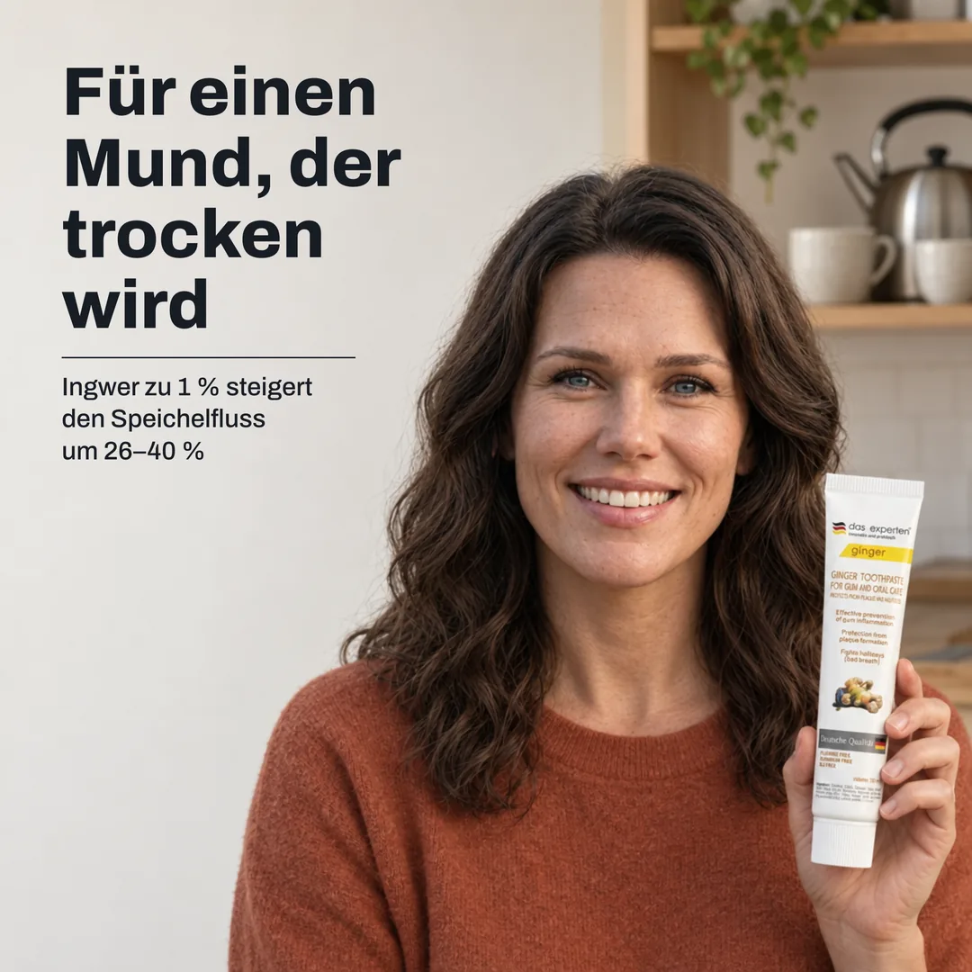 Für einen Mund, der trocken wird — Ingwer zu 1 % steigert den Speichelfluss um 26–40 %