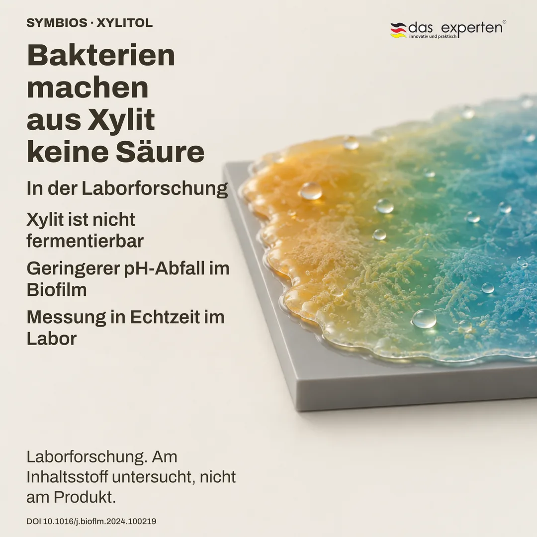 Schematischer Biofilm auf einer neutralen Oberfläche mit geringerem pH-Abfall bei Xylit, eine Labormessung