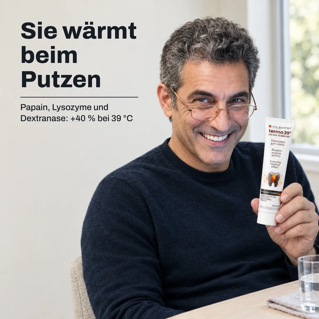 Sie wärmt beim Putzen — Papain, Lysozyme und Dextranase: +40 % bei 39 °C