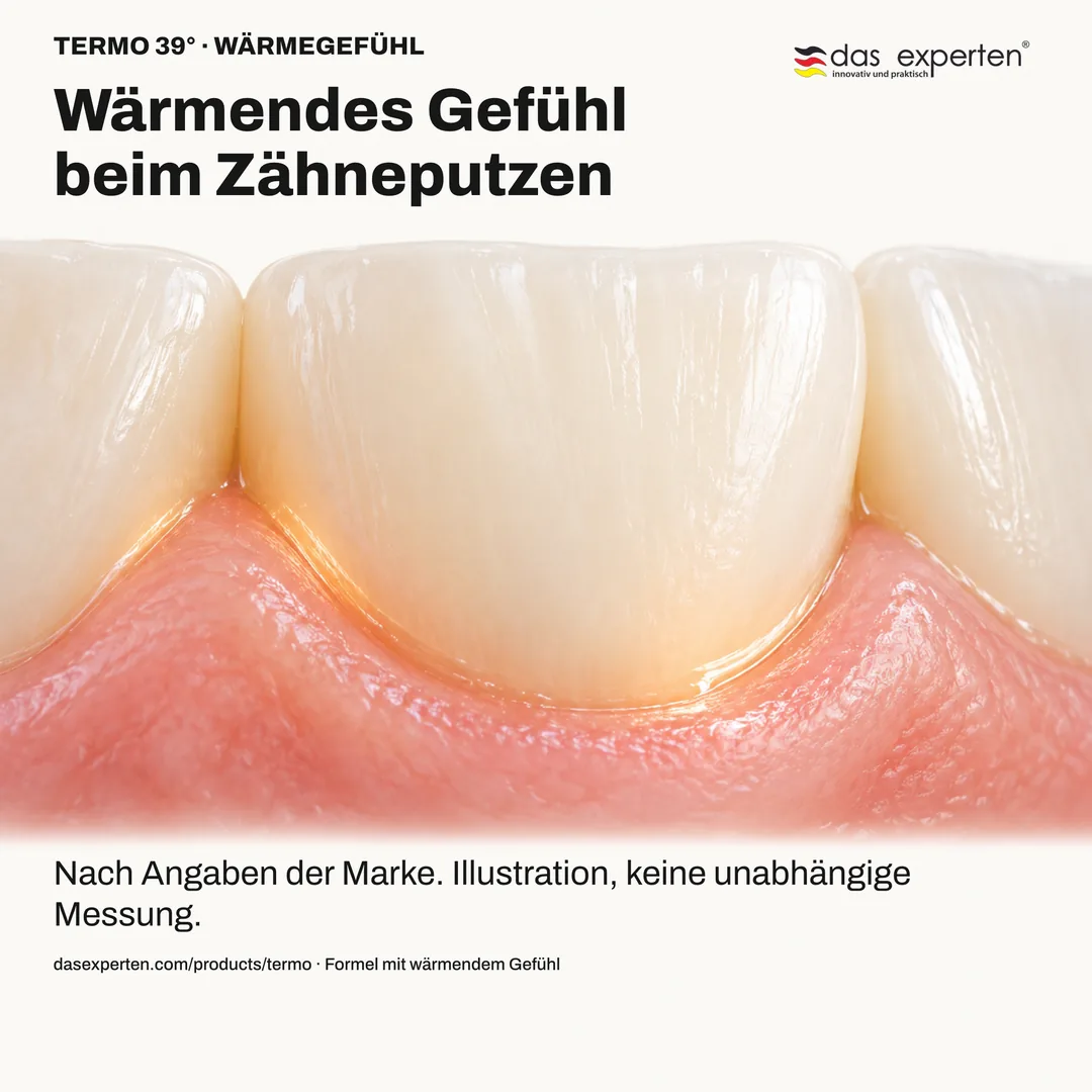 Illustration eines wärmenden Gefühls beim Zähneputzen mit TERMO 39°, ein Sinneseindruck nach Angaben der Marke