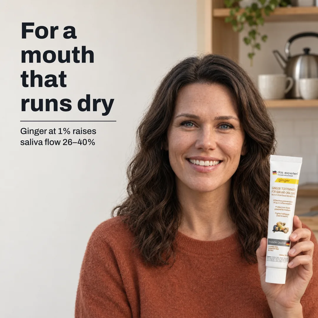 For a mouth that runs dry — Ginger at 1% raises saliva flow 26–40%