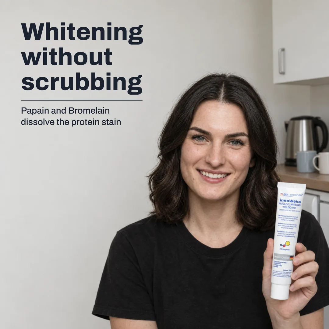 Whitening without scrubbing — Papain and Bromelain dissolve the protein stain