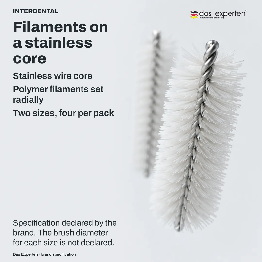 Construction study: a wire core with filaments set radially into it, schematic, plus two abstract size markers