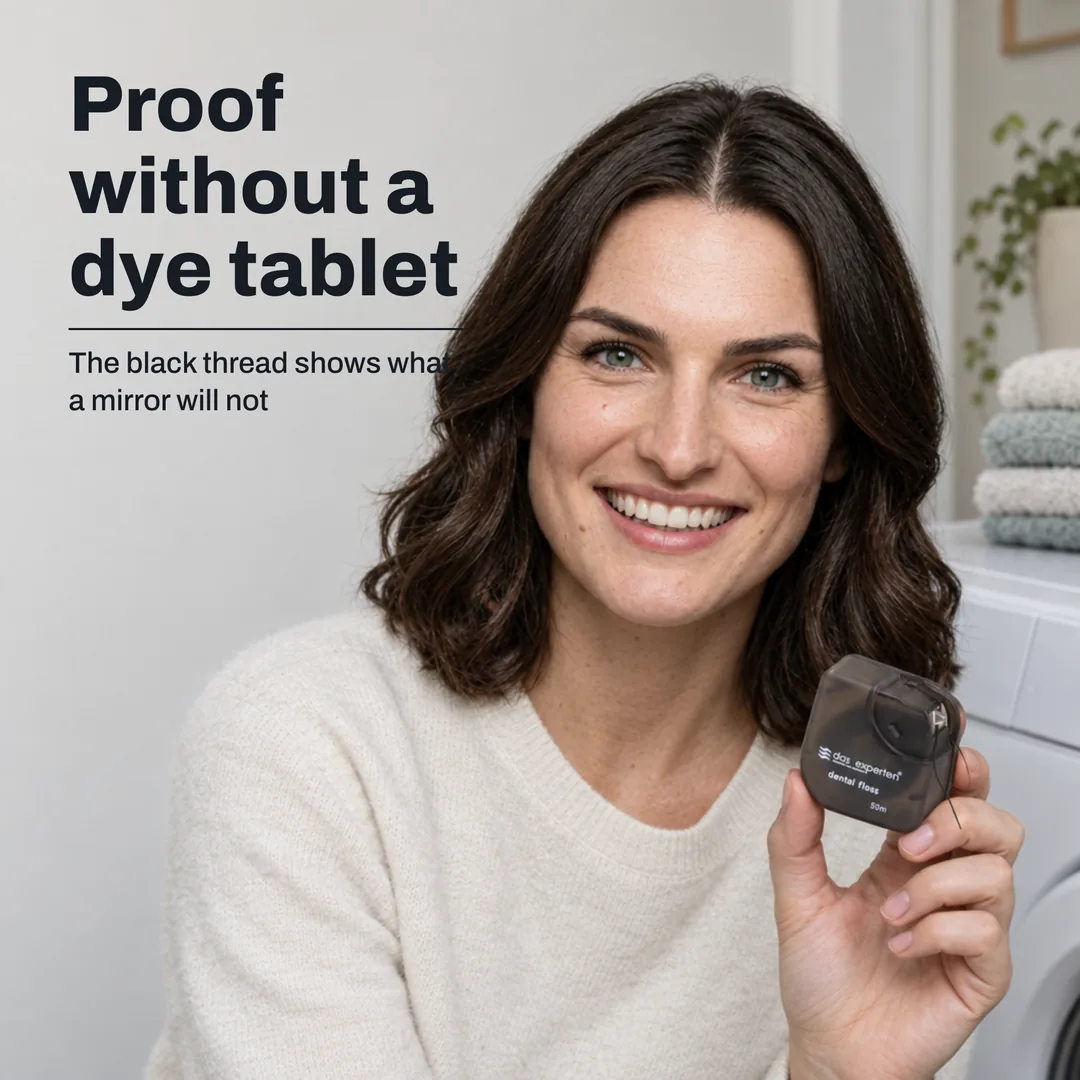 Proof without a dye tablet — The black thread shows what a mirror will not