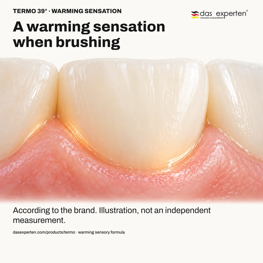 Illustration of a warming sensation while brushing with TERMO 39°, a sensory feature described by the brand