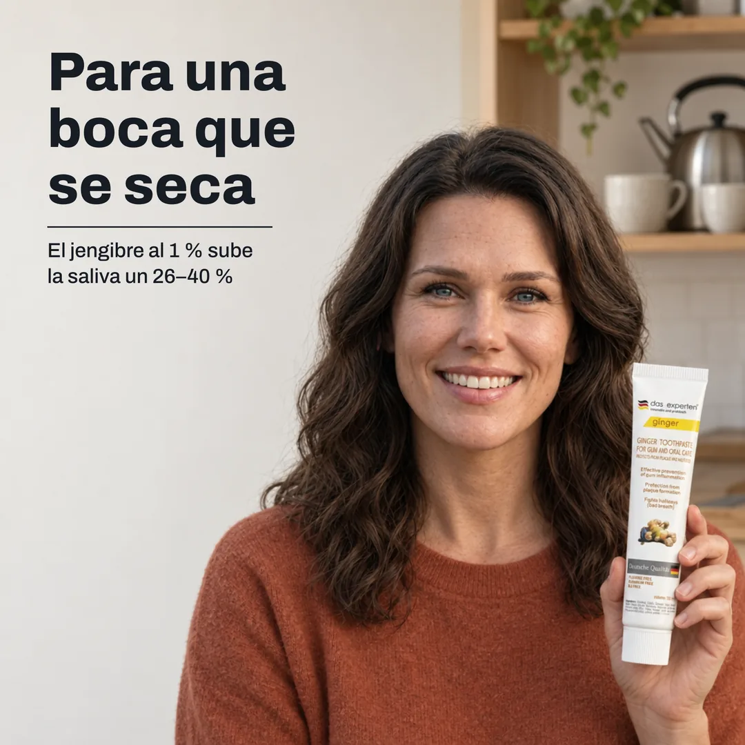 Para una boca que se seca — El jengibre al 1 % sube la saliva un 26–40 %