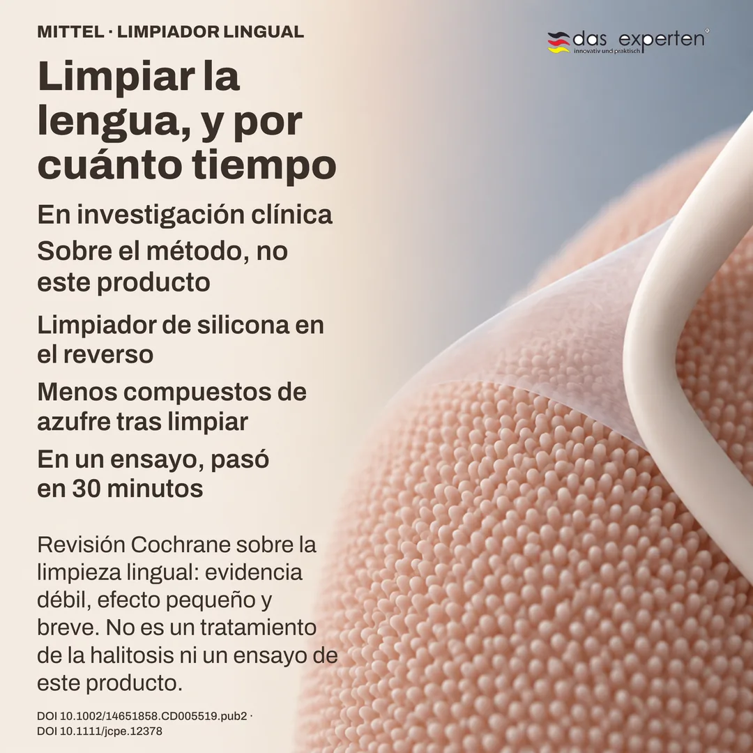 Estudio de medición: un borde limpiador recorre una lengua esquemática y la lectura de azufre baja brevemente