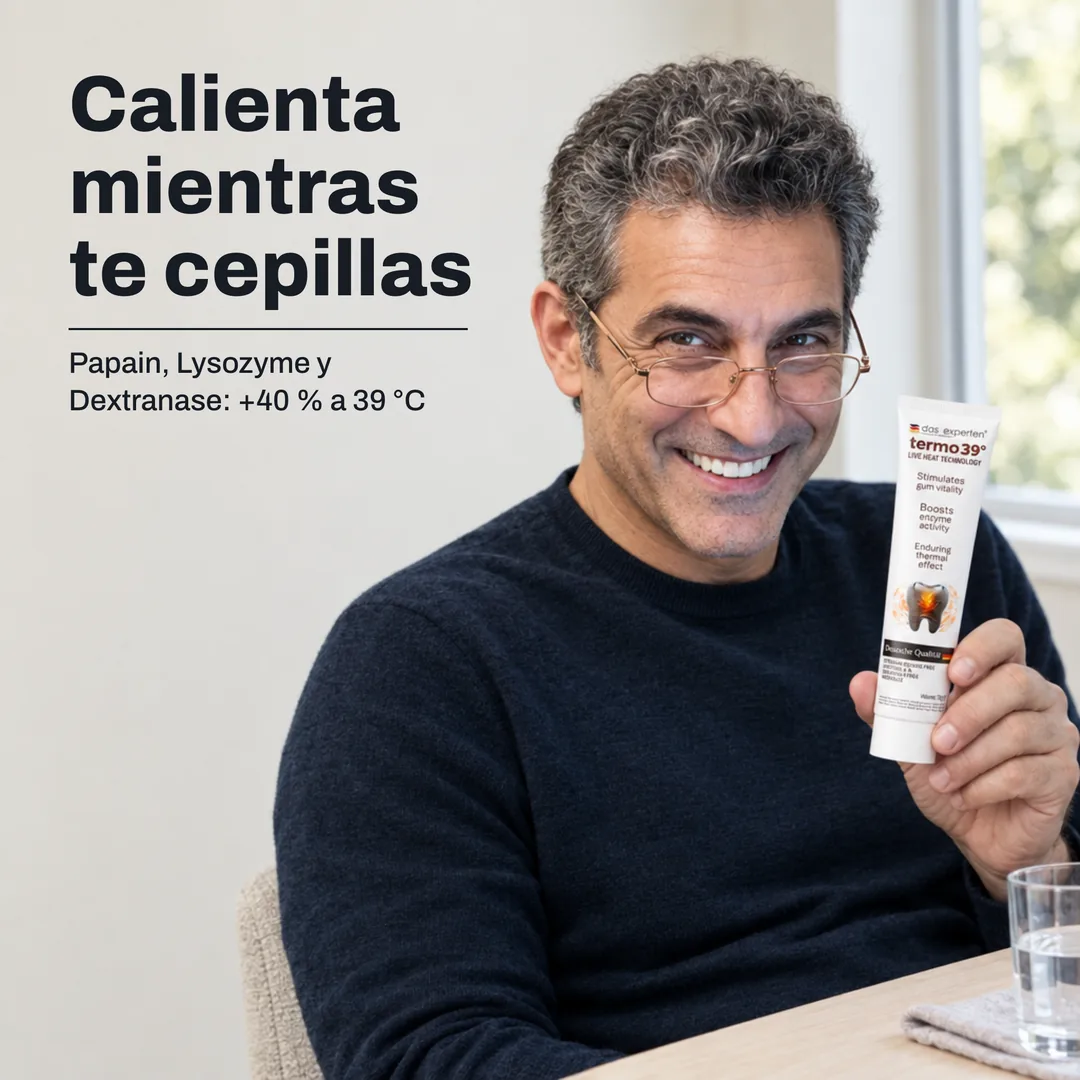 Calienta mientras te cepillas — Papain, Lysozyme y Dextranase: +40 % a 39 °C