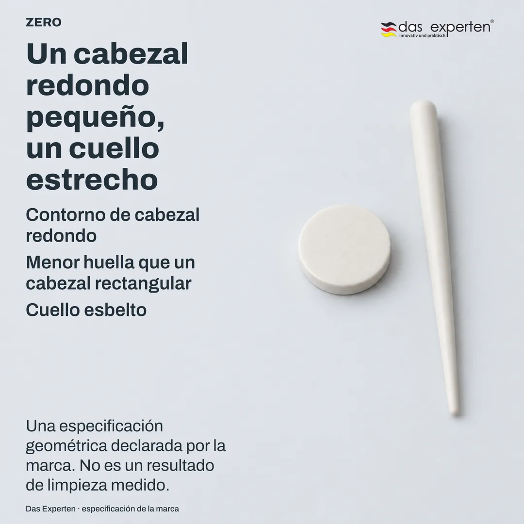 Esquema técnico plano: contorno de un cabezal redondo y perfil de un cuello esbelto, dibujados como forma