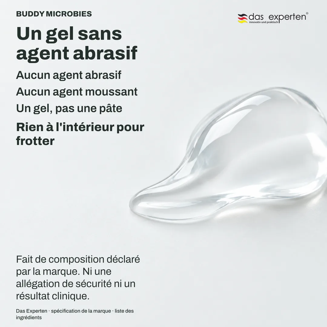 Illustration d'un gel transparent sur une petite tête de brosse, sans mousse : un gel sans agent abrasif