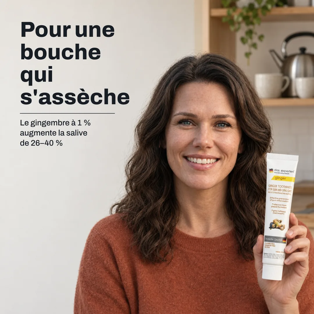 Pour une bouche qui s'assèche — Le gingembre à 1 % augmente la salive de 26–40 %