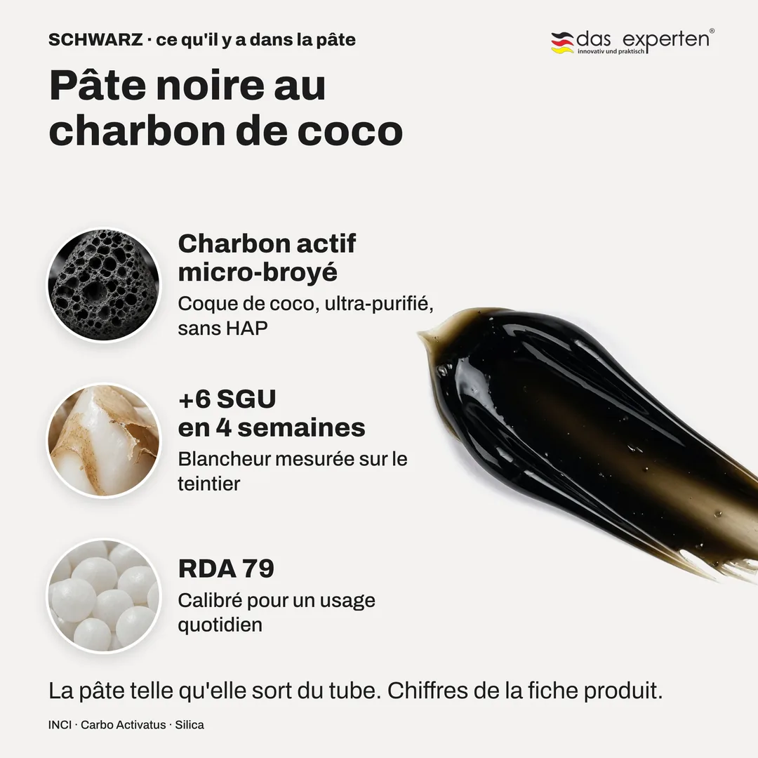 Pâte noire au charbon de coco — Charbon actif micro-broyé; +6 SGU en 4 semaines; RDA 79