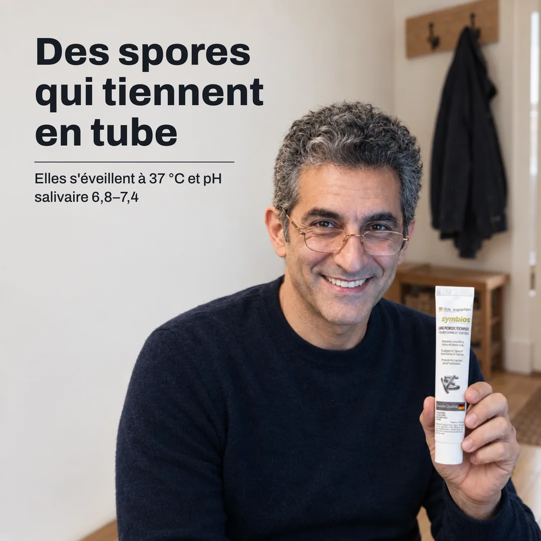 Des spores qui tiennent en tube — Elles s'éveillent à 37 °C et pH salivaire 6,8–7,4
