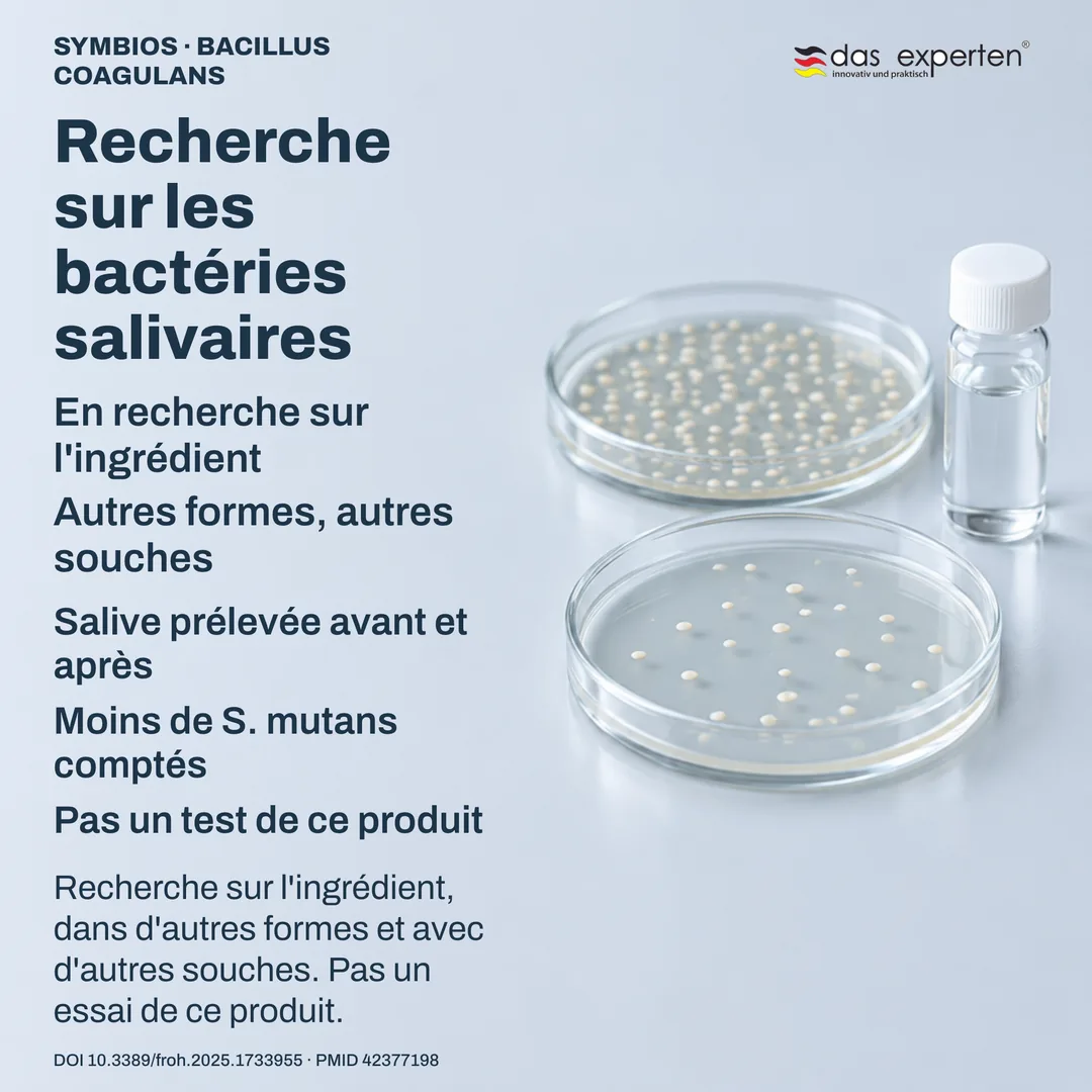 Scène de laboratoire : échantillons de salive et boîtes de culture étiquetés — recherche sur l'ingrédient, pas sur ce produit