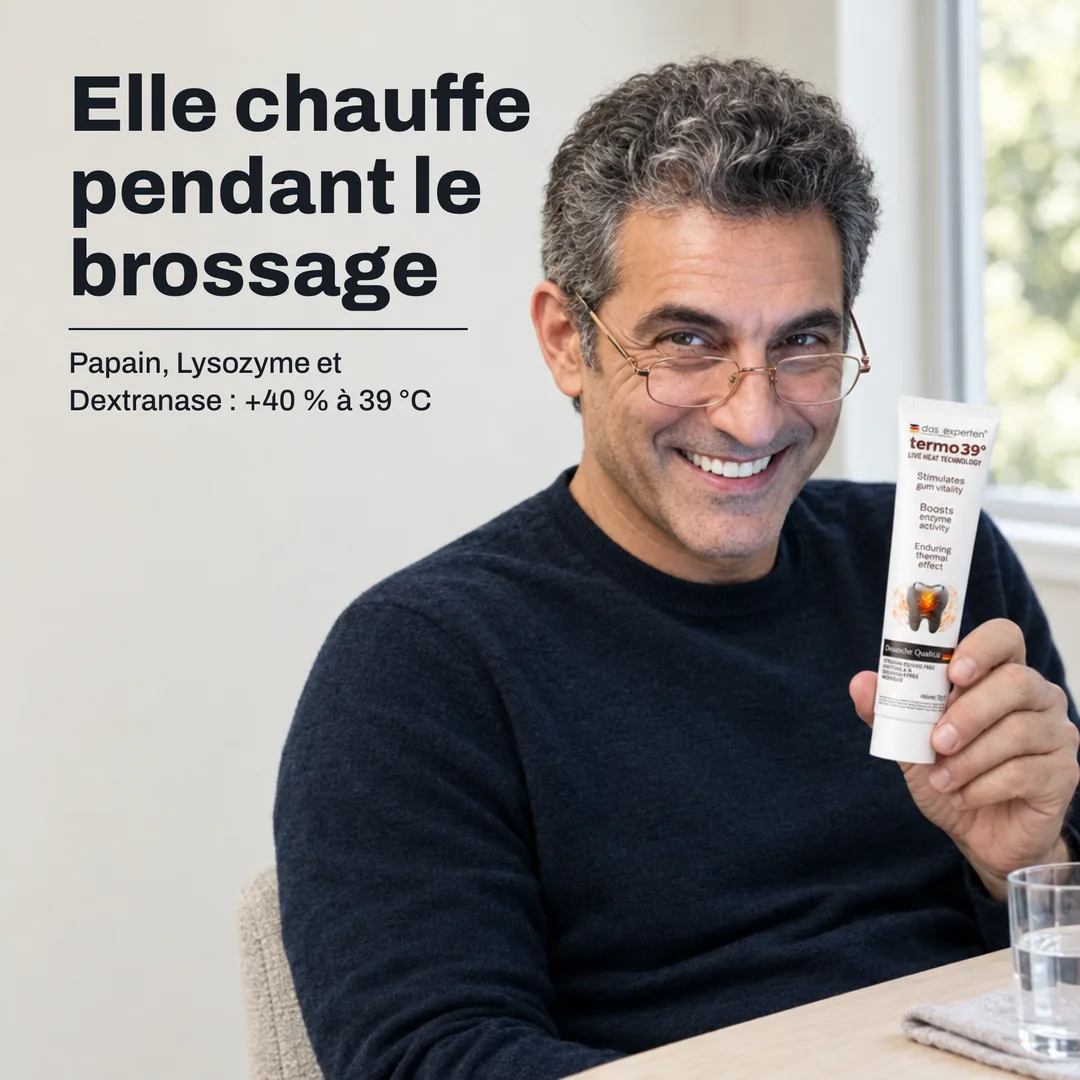 Elle chauffe pendant le brossage — Papain, Lysozyme et Dextranase : +40 % à 39 °C