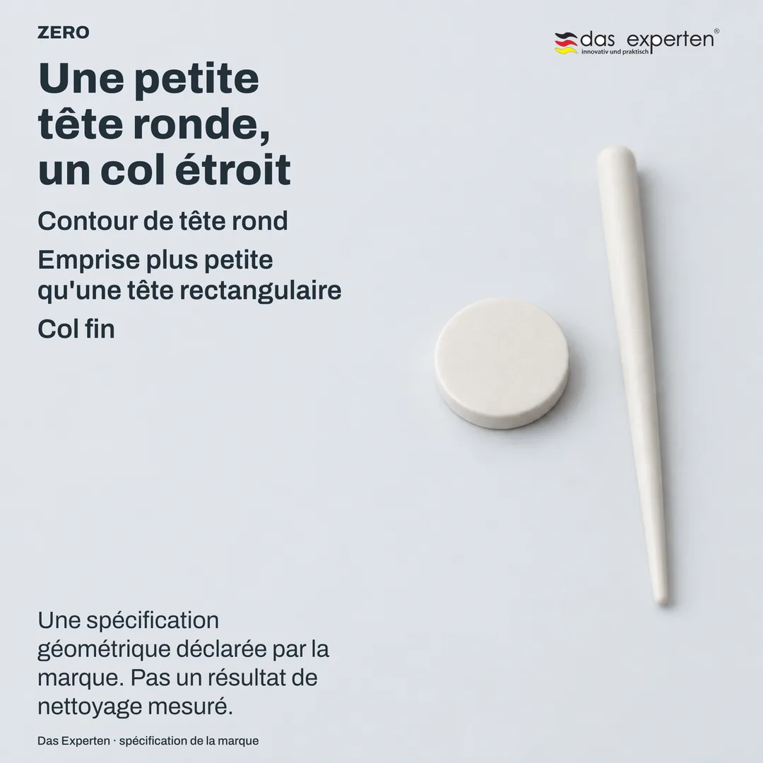 Schéma technique plat : contour d'une tête ronde et profil d'un col fin, dessinés comme une forme, pas comme un produit