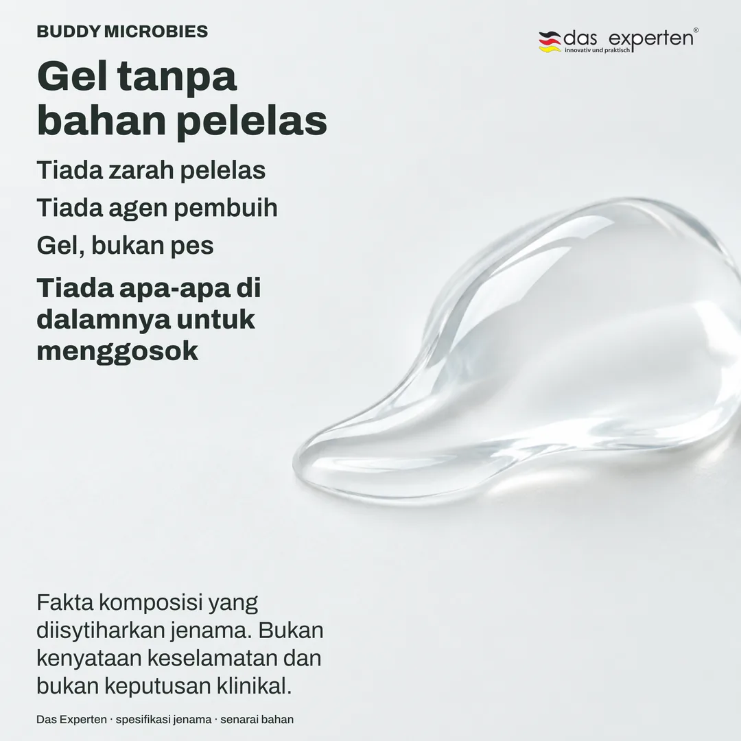 Ilustrasi gel jernih pada kepala berus kecil, tanpa buih: gel tanpa bahan pelelas menurut jenama