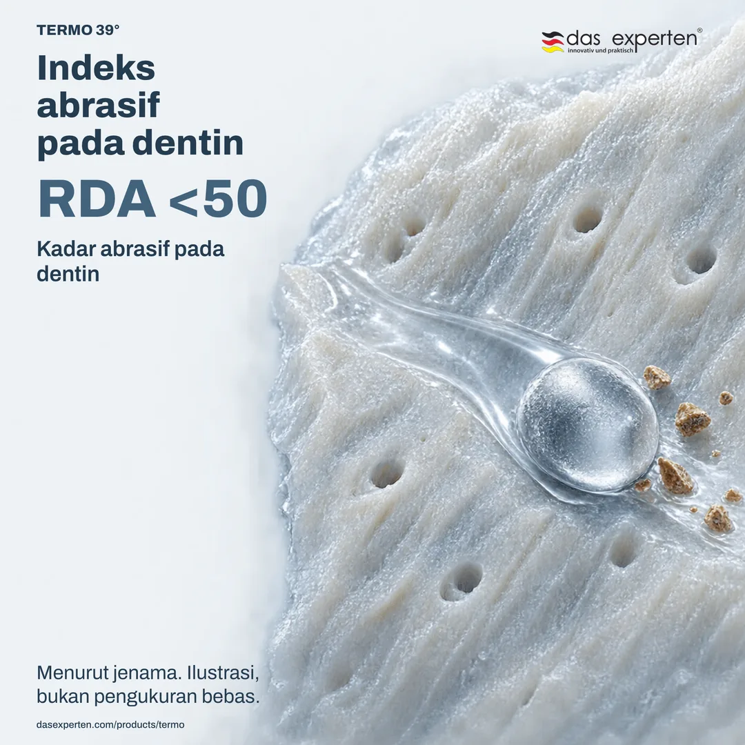 Ilustrasi permukaan dentin dengan RDA <50: indeks abrasif pada dentin menurut spesifikasi jenama