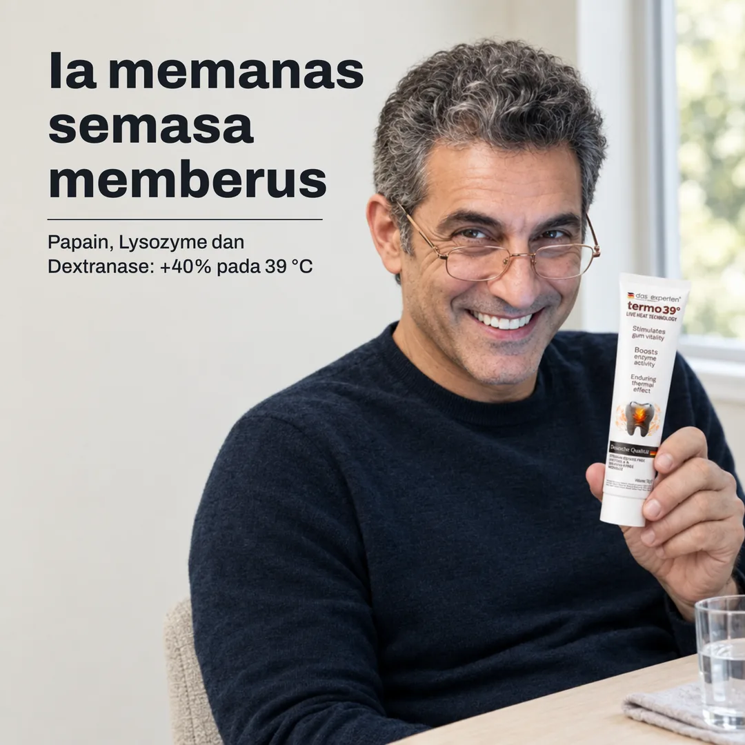 Ia memanas semasa memberus — Papain, Lysozyme dan Dextranase: +40% pada 39 °C