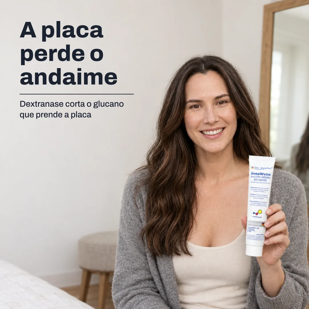 A placa perde o andaime — Dextranase corta o glucano que prende a placa