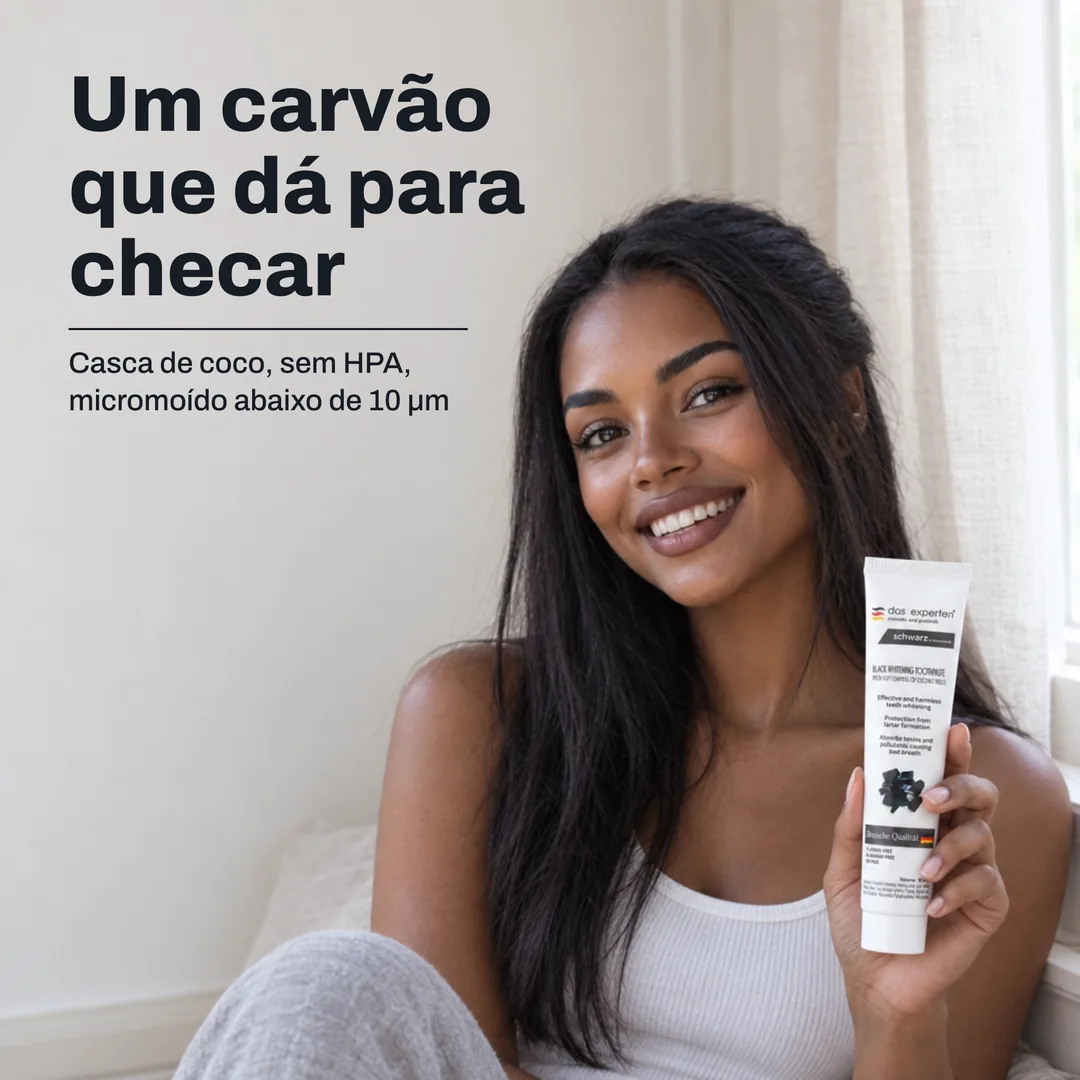 Um carvão que dá para checar — Casca de coco, sem HPA, micromoído abaixo de 10 μm