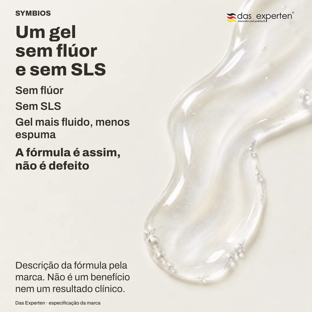 Ilustração de um gel translúcido na cabeça da escova, mais fluido que uma pasta e com pouca espuma