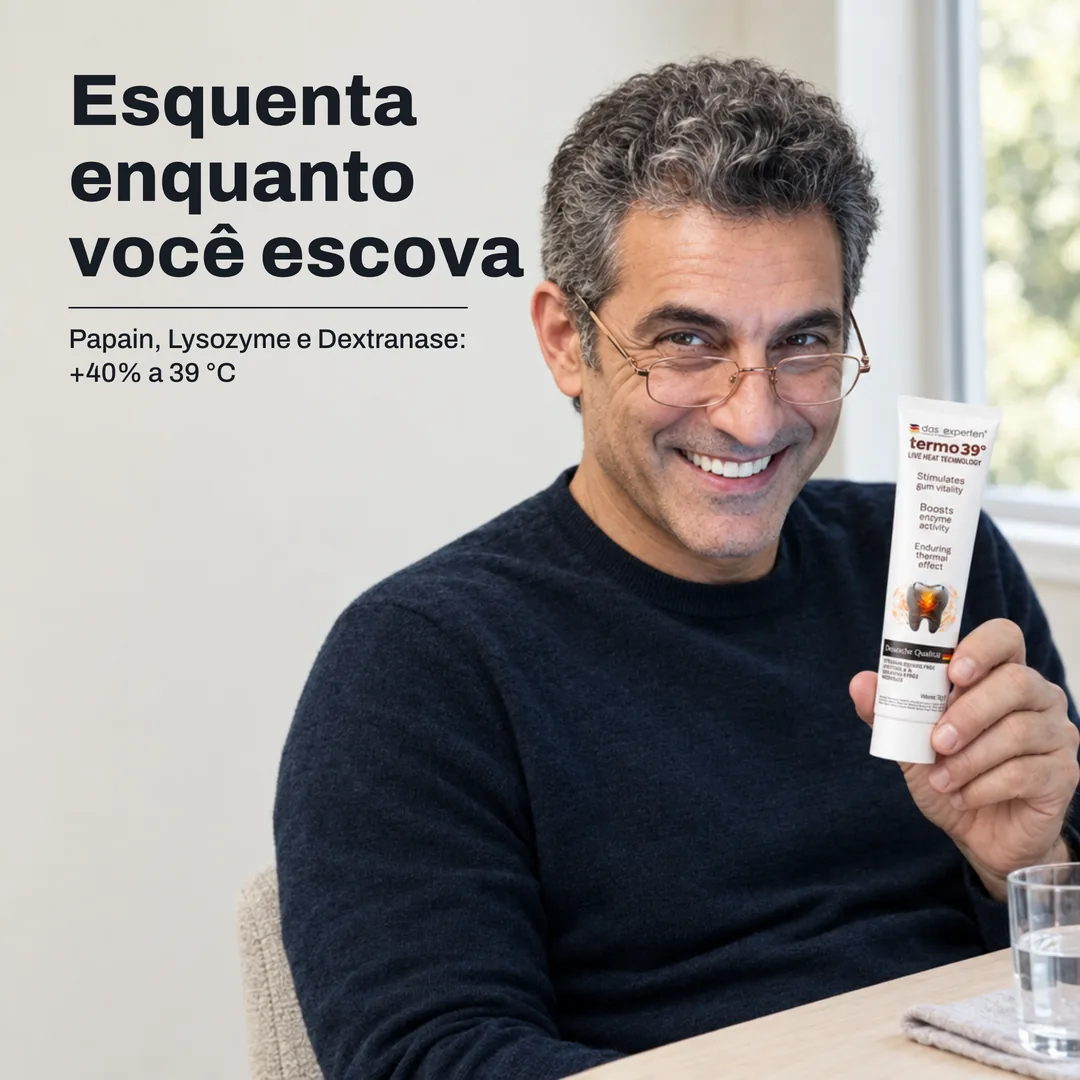 Esquenta enquanto você escova — Papain, Lysozyme e Dextranase: +40% a 39 °C