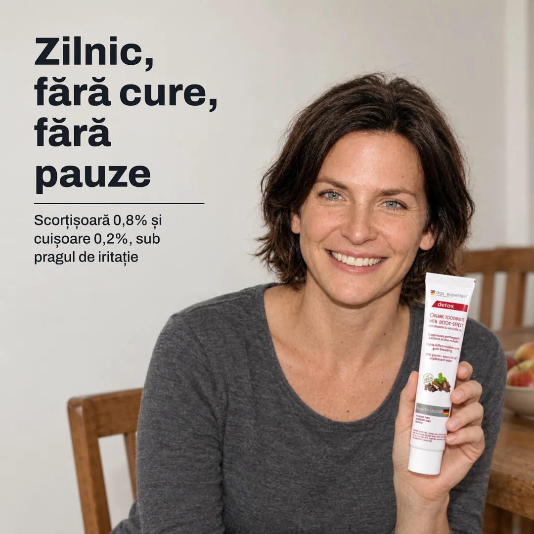 Zilnic, fără cure, fără pauze — Scorțișoară 0,8% și cuișoare 0,2%, sub pragul de iritație