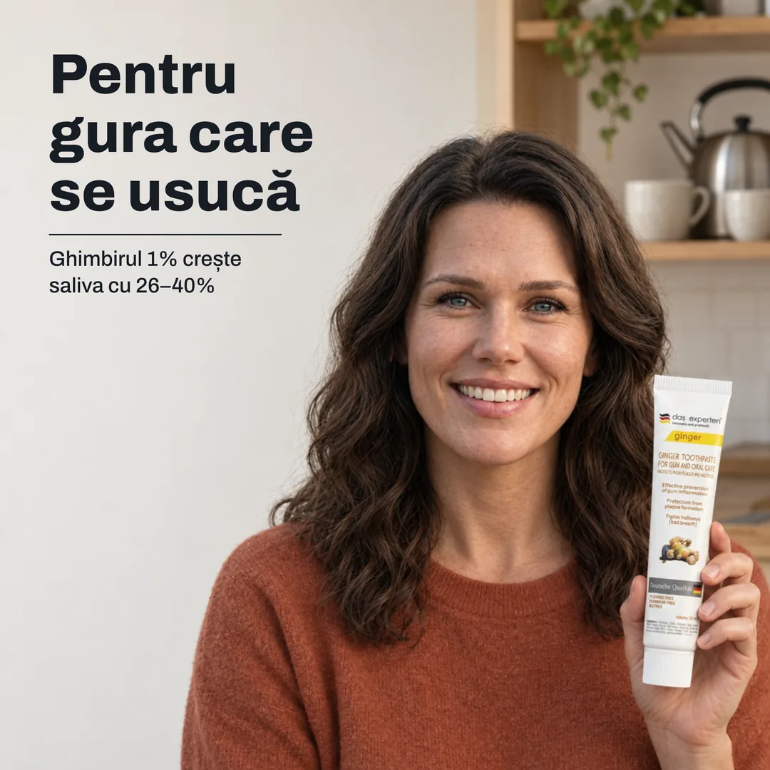 Pentru gura care se usucă — Ghimbirul 1% crește saliva cu 26–40%