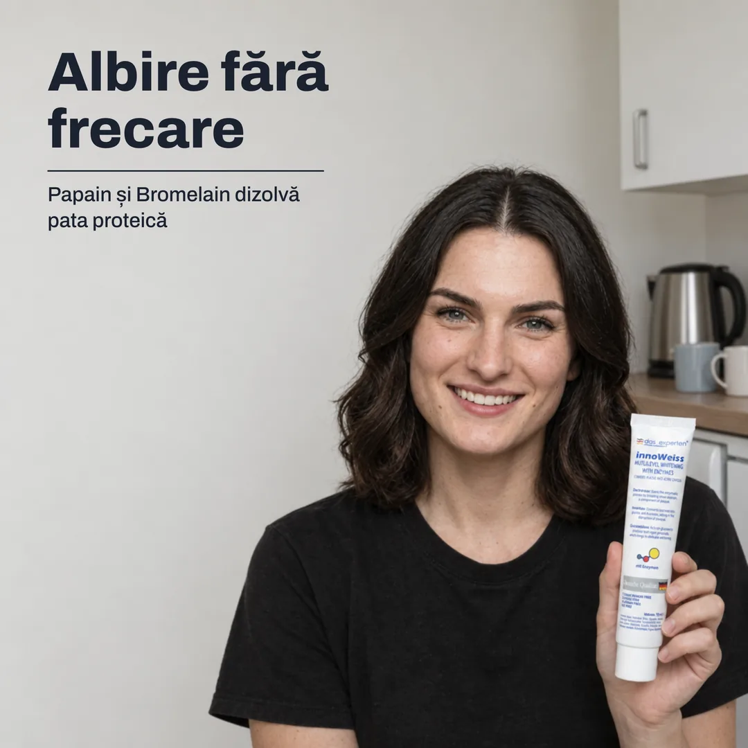 Albire fără frecare — Papain și Bromelain dizolvă pata proteică