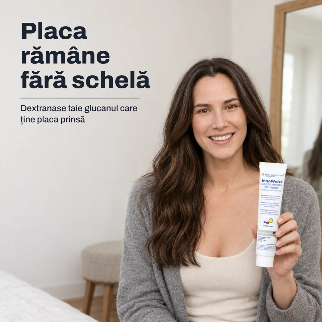 Placa rămâne fără schelă — Dextranase taie glucanul care ține placa prinsă