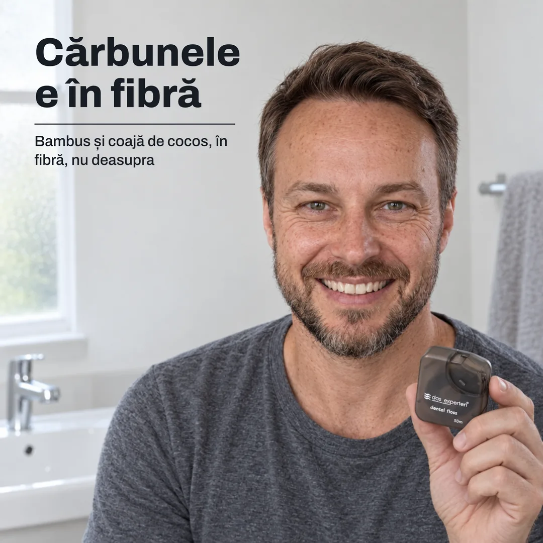 Cărbunele e în fibră — Bambus și coajă de cocos, în fibră, nu deasupra