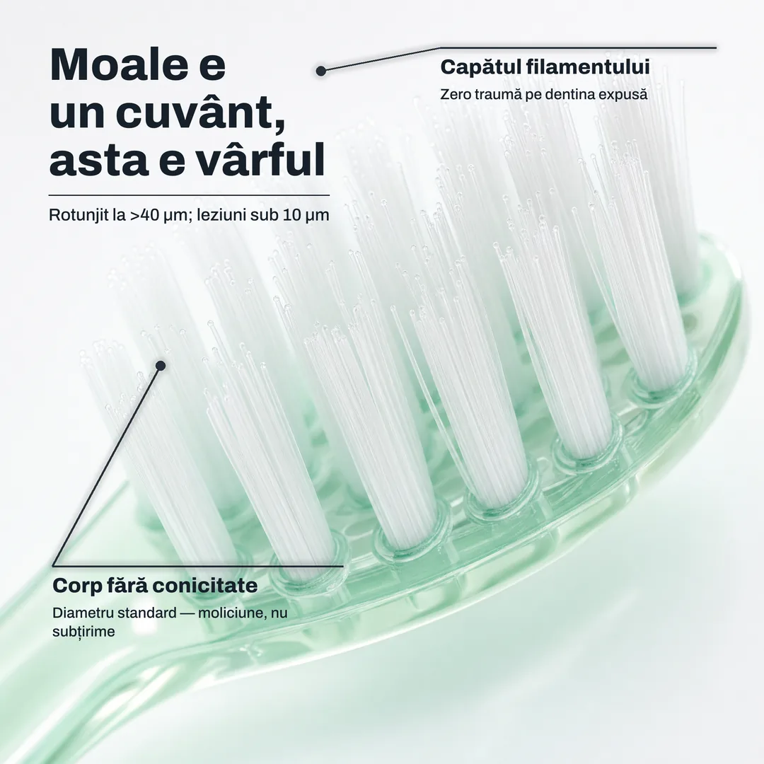 Moale e un cuvânt, asta e vârful — Rotunjit la >40 μm; leziuni sub 10 μm · Capătul filamentului: Zero traumă pe dentina expusă · Corp fără conicitate: Diametru standard — moliciune, nu subțirime