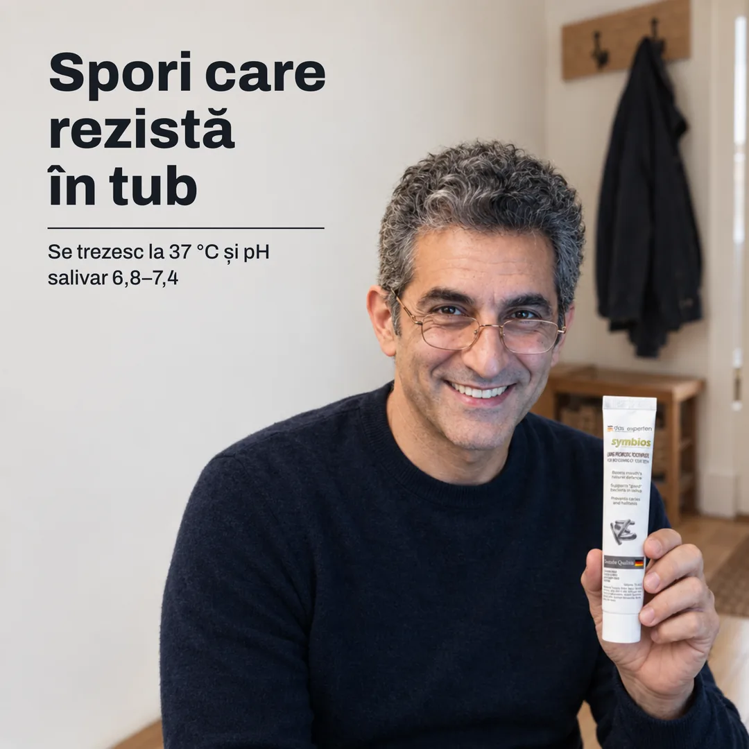 Spori care rezistă în tub — Se trezesc la 37 °C și pH salivar 6,8–7,4