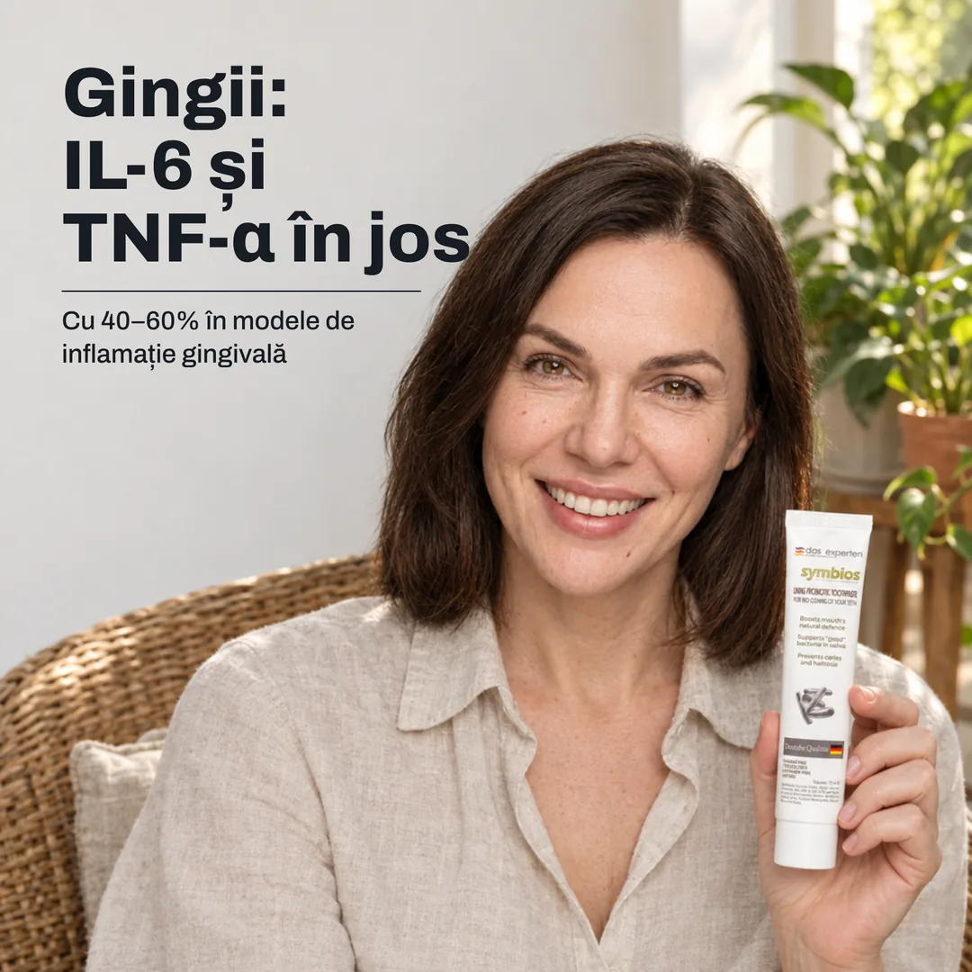 Gingii: IL-6 și TNF-α în jos — Cu 40–60% în modele de inflamație gingivală