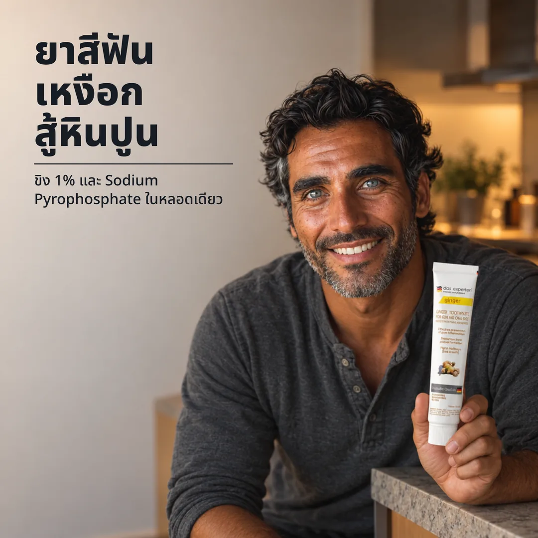 ยาสีฟันเหงือก สู้หินปูน — ขิง 1% และ Sodium Pyrophosphate ในหลอดเดียว