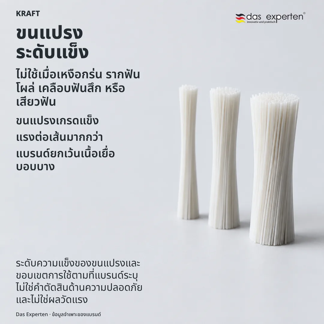 แผ่นข้อมูลจำเพาะ ระบุเกรดขนแปรงบนสเกลกลาง พร้อมข้อยกเว้นของแบรนด์วางเคียงกันด้วยน้ำหนักเท่ากัน