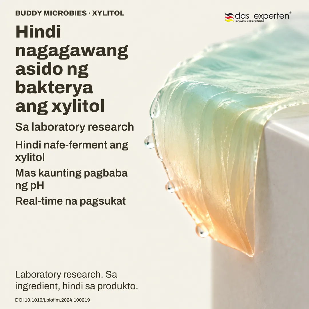 Ilustrasyon ng pagsukat ng pH sa biofilm: sa xylitol, mas kaunti ang pagbaba ng pH — research sa ingredient