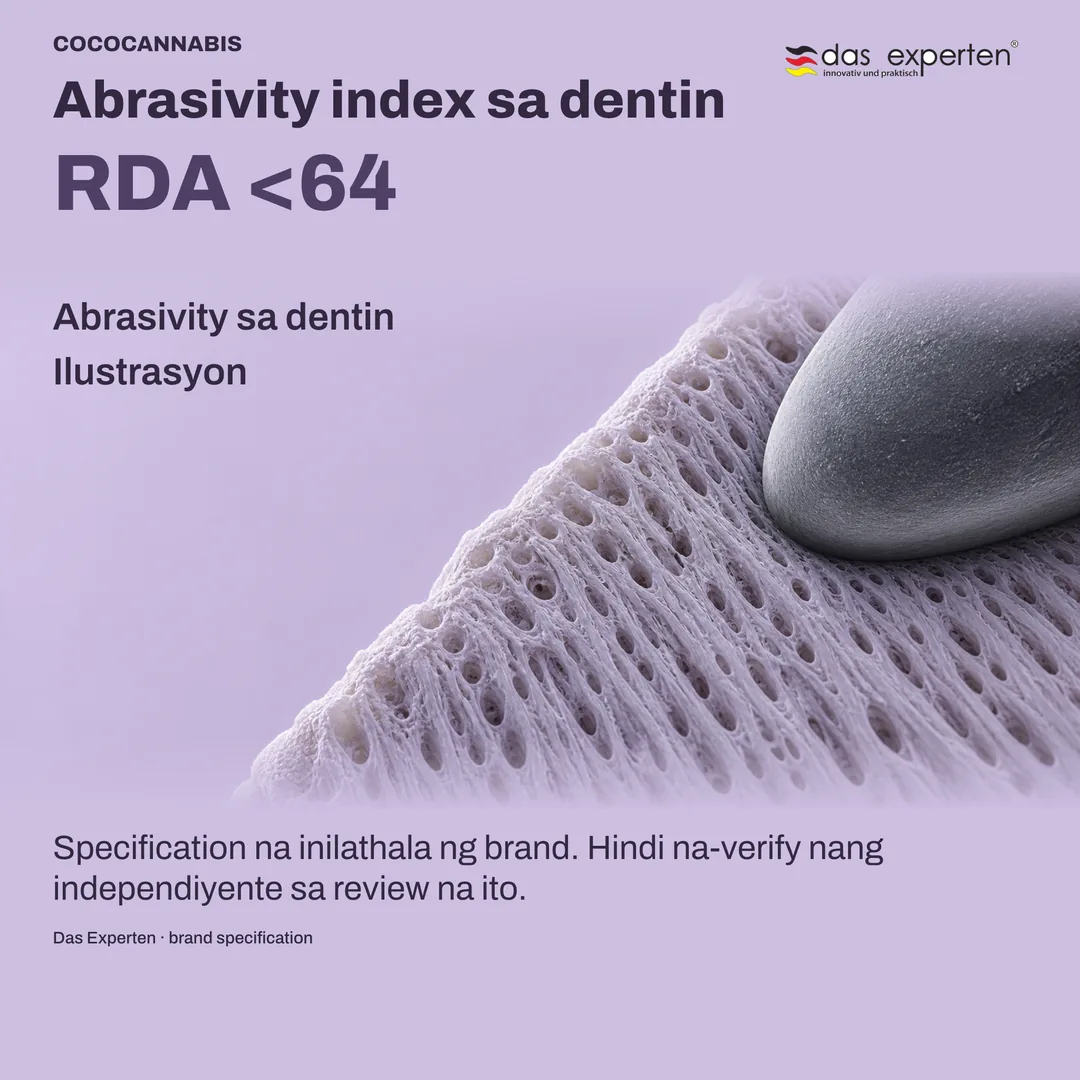 Ilustrasyon ng dentin na may RDA <64: abrasivity index sa dentin ayon sa brand specification