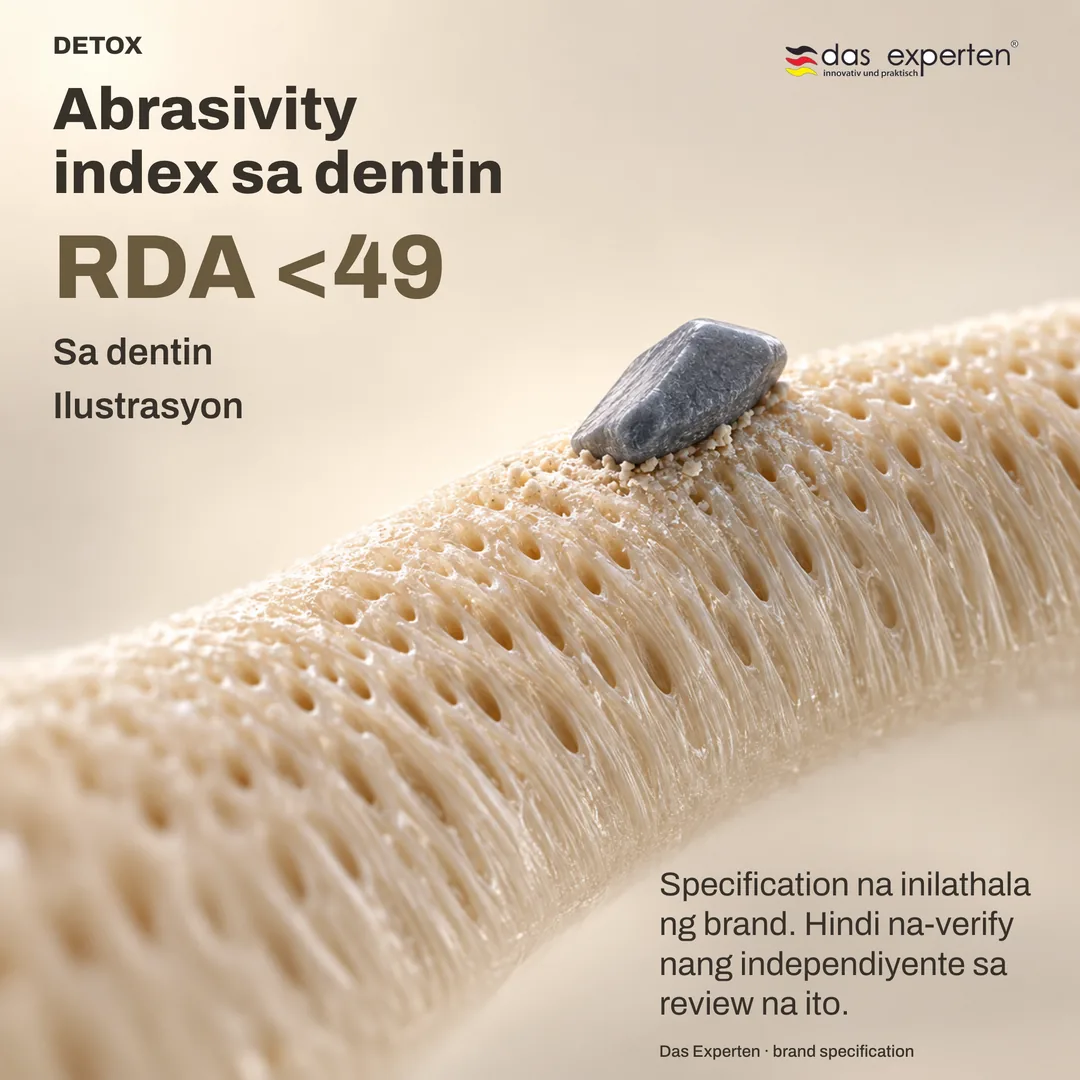 Ilustrasyon ng dentin na may RDA <49: abrasivity index sa dentin ayon sa brand specification
