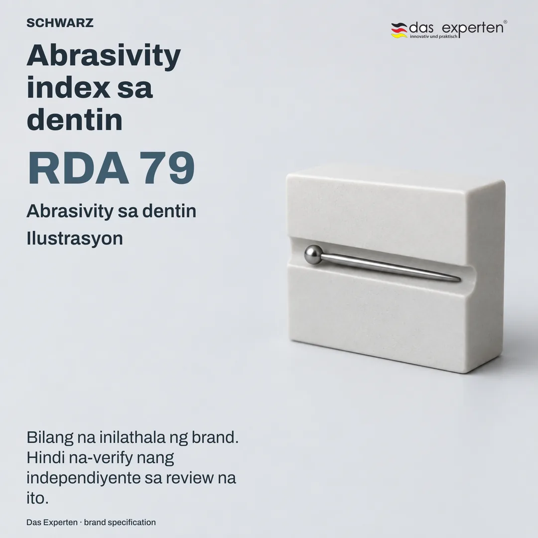 Ilustrasyon ng dentin na may RDA 79: abrasivity index sa dentin ng SCHWARZ ayon sa brand specification