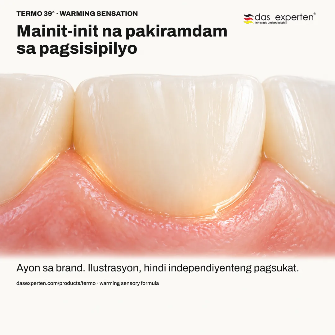 Ilustrasyon ng mainit-init na pakiramdam sa pagsisipilyo gamit ang TERMO 39°, sensory feature ng formula