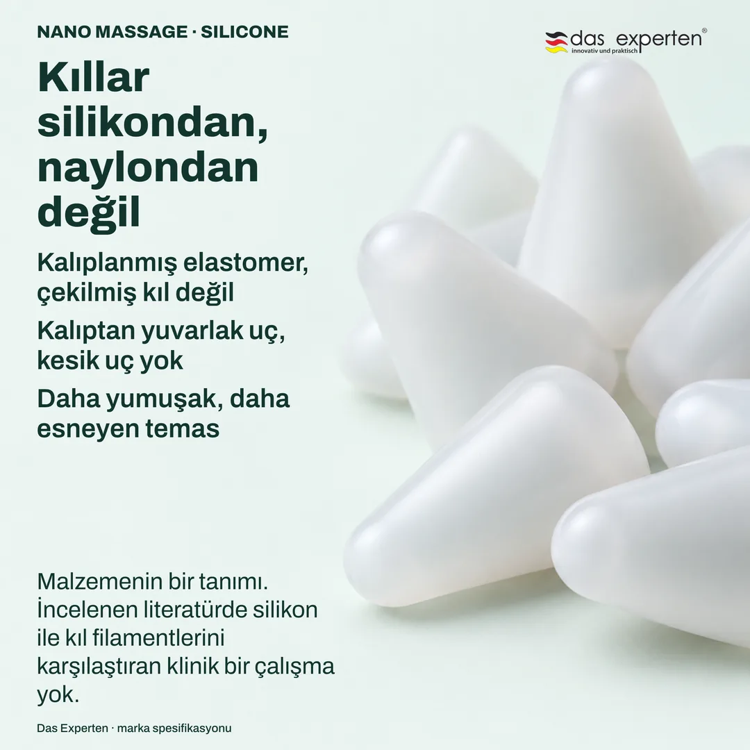 Kalıplanmış silikon uçların gerçek ölçekte olmayan doku incelemesi: malzemenin yüzeyi ve yuvarlak kalıp ucu