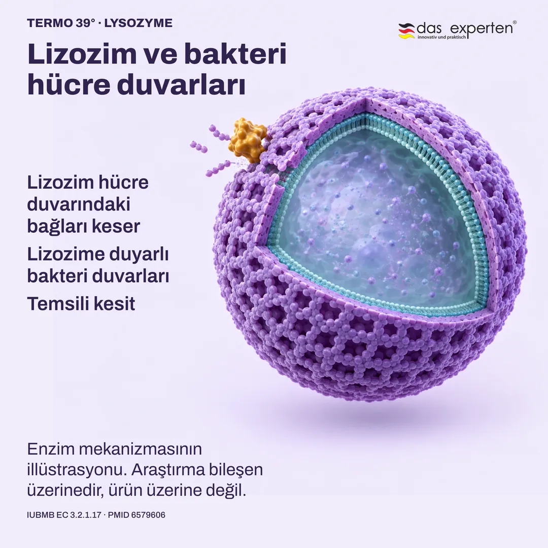 Temsili kesit: lizozim, lizozime duyarlı bir bakteri hücre duvarındaki bağları keser
