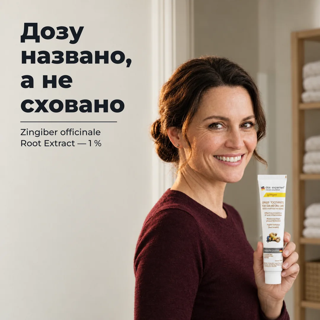 Дозу названо, а не сховано — Zingiber officinale Root Extract — 1 %