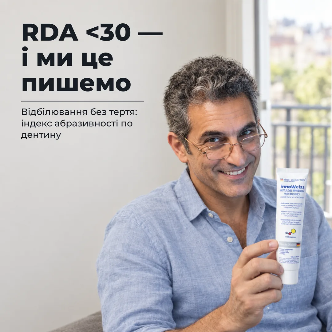 RDA <30 — і ми це пишемо — Відбілювання без тертя: індекс абразивності по дентину