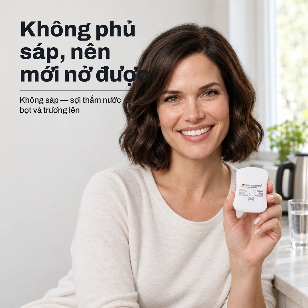 Không phủ sáp, nên mới nở được — Không sáp — sợi thấm nước bọt và trương lên